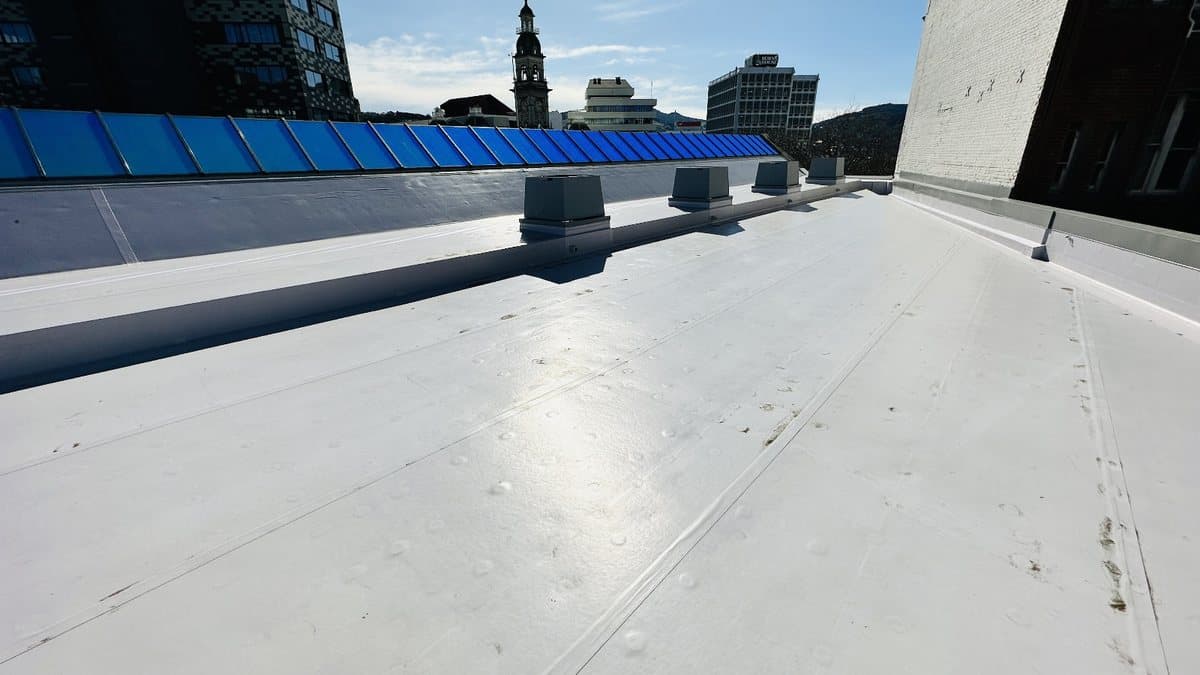 Dunedin Public Art Gallery — Membrane roofing system installed on a public art venue in central Dunedin. Membrane Roofing Systems, Auckland NZ.